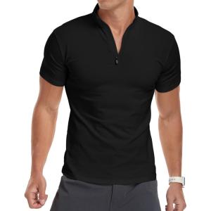 imageYTD Mens LongShort Sleeve Polo Shirts QuarterZip Casual Slim Fit Mock Neck Basic Designed Cotton ShirtsA1black