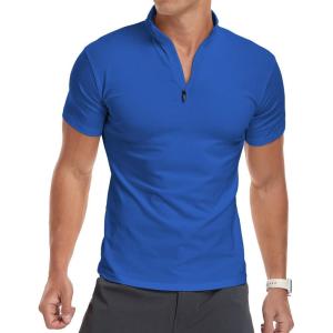 imageYTD Mens LongShort Sleeve Polo Shirts QuarterZip Casual Slim Fit Mock Neck Basic Designed Cotton ShirtsA1blue