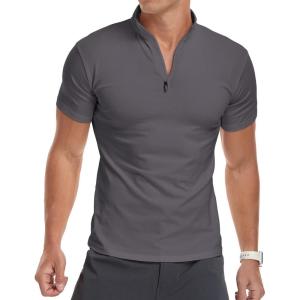 imageYTD Mens LongShort Sleeve Polo Shirts QuarterZip Casual Slim Fit Mock Neck Basic Designed Cotton ShirtsA1dark Gray