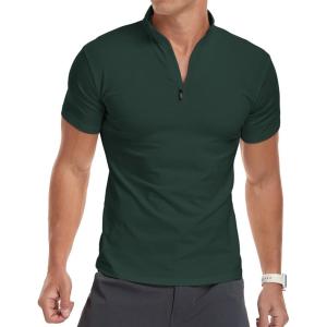 imageYTD Mens LongShort Sleeve Polo Shirts QuarterZip Casual Slim Fit Mock Neck Basic Designed Cotton ShirtsA1dark Green