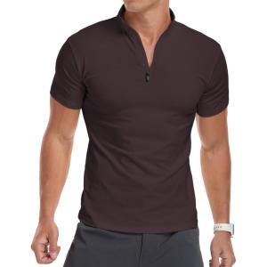 imageYTD Mens LongShort Sleeve Polo Shirts QuarterZip Casual Slim Fit Mock Neck Basic Designed Cotton ShirtsA1deep Coffee