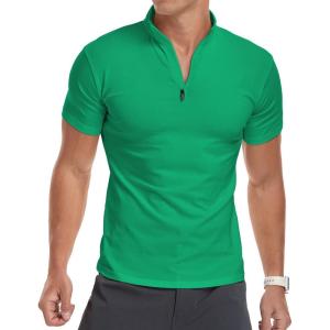 imageYTD Mens LongShort Sleeve Polo Shirts QuarterZip Casual Slim Fit Mock Neck Basic Designed Cotton ShirtsA1green