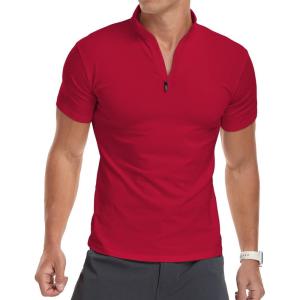 imageYTD Mens LongShort Sleeve Polo Shirts QuarterZip Casual Slim Fit Mock Neck Basic Designed Cotton ShirtsA1red