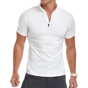 imageYTD Mens LongShort Sleeve Polo Shirts QuarterZip Casual Slim Fit Mock Neck Basic Designed Cotton ShirtsA1white