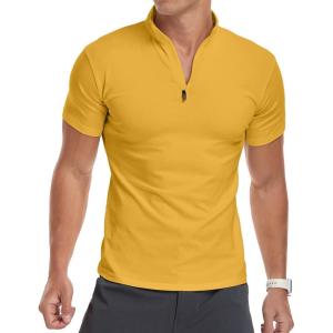 imageYTD Mens LongShort Sleeve Polo Shirts QuarterZip Casual Slim Fit Mock Neck Basic Designed Cotton ShirtsA1yellow