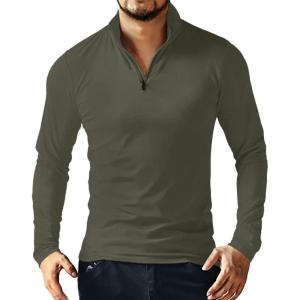imageYTD Mens LongShort Sleeve Polo Shirts QuarterZip Casual Slim Fit Mock Neck Basic Designed Cotton ShirtsArmy Green