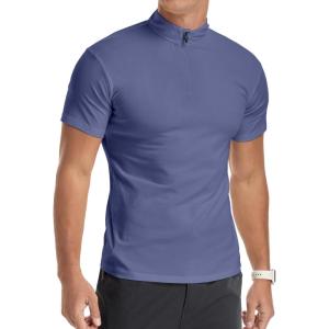 imageYTD Mens LongShort Sleeve Polo Shirts QuarterZip Casual Slim Fit Mock Neck Basic Designed Cotton ShirtsBdenim Blue