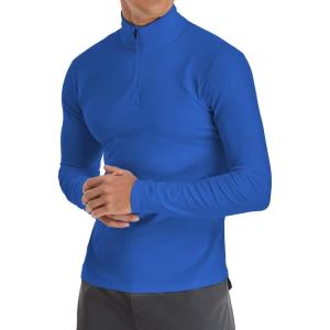 imageYTD Mens LongShort Sleeve Polo Shirts QuarterZip Casual Slim Fit Mock Neck Basic Designed Cotton ShirtsBlue