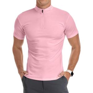 imageYTD Mens LongShort Sleeve Polo Shirts QuarterZip Casual Slim Fit Mock Neck Basic Designed Cotton ShirtsBpink