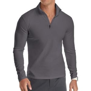 imageYTD Mens LongShort Sleeve Polo Shirts QuarterZip Casual Slim Fit Mock Neck Basic Designed Cotton ShirtsDark Gray