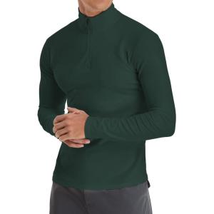 imageYTD Mens LongShort Sleeve Polo Shirts QuarterZip Casual Slim Fit Mock Neck Basic Designed Cotton ShirtsDark Green