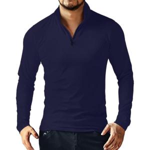 imageYTD Mens LongShort Sleeve Polo Shirts QuarterZip Casual Slim Fit Mock Neck Basic Designed Cotton ShirtsNavy