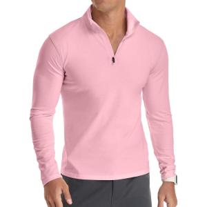 imageYTD Mens LongShort Sleeve Polo Shirts QuarterZip Casual Slim Fit Mock Neck Basic Designed Cotton ShirtsPink