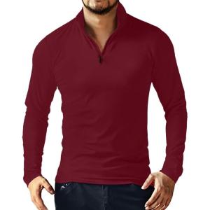 imageYTD Mens LongShort Sleeve Polo Shirts QuarterZip Casual Slim Fit Mock Neck Basic Designed Cotton ShirtsWine Red