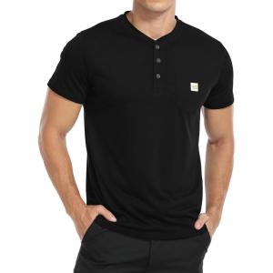 imageYTD Mens Loose Fit Heavyweight Long Sleeve Pocket Henley TShirtBlack