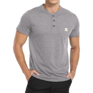 imageYTD Mens Loose Fit Heavyweight Long Sleeve Pocket Henley TShirtDark Gray