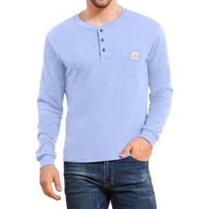 imageYTD Mens Loose Fit Heavyweight Long Sleeve Pocket Henley TShirtLong Sleeve Light Blue