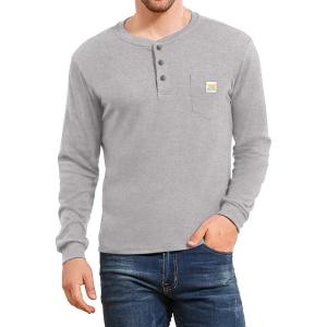 imageYTD Mens Loose Fit Heavyweight Long Sleeve Pocket Henley TShirtLong Sleeve Light Gray