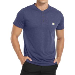 imageYTD Mens Loose Fit Heavyweight Long Sleeve Pocket Henley TShirtNavy