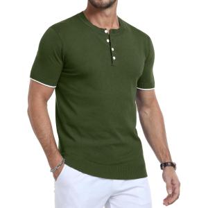 imageYTD Mens Short Sleeve Henley TShirts Casual Knit Shirt Summer Fashion Lightweight Henley Button TeeArmy Green