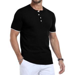 imageYTD Mens Short Sleeve Henley TShirts Casual Knit Shirt Summer Fashion Lightweight Henley Button TeeBlack
