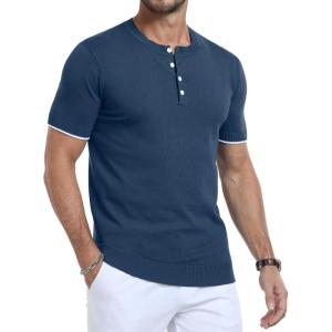 imageYTD Mens Short Sleeve Henley TShirts Casual Knit Shirt Summer Fashion Lightweight Henley Button TeeNavy