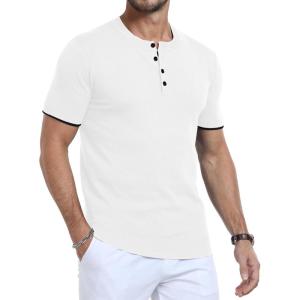 imageYTD Mens Short Sleeve Henley TShirts Casual Knit Shirt Summer Fashion Lightweight Henley Button TeeWhite