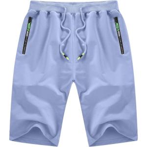 imageYTD Mens Shorts Casual Classic Fit Drawstring Summer Beach Shorts with Elastic Waist and PocketsBlue