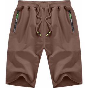 imageYTD Mens Shorts Casual Classic Fit Drawstring Summer Beach Shorts with Elastic Waist and PocketsDeep Coffee