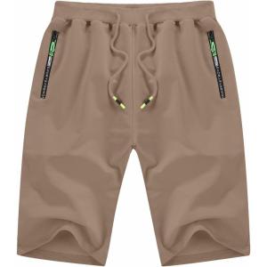 imageYTD Mens Shorts Casual Classic Fit Drawstring Summer Beach Shorts with Elastic Waist and PocketsKhaki