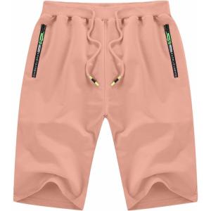 imageYTD Mens Shorts Casual Classic Fit Drawstring Summer Beach Shorts with Elastic Waist and PocketsPink