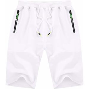 imageYTD Mens Shorts Casual Classic Fit Drawstring Summer Beach Shorts with Elastic Waist and PocketsWhite