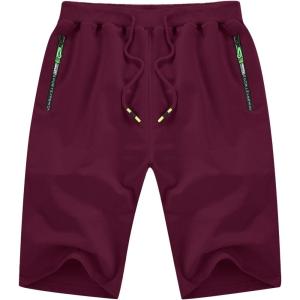 imageYTD Mens Shorts Casual Classic Fit Drawstring Summer Beach Shorts with Elastic Waist and PocketsWine Red