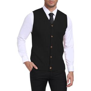 imageYTD Mens Sleeveless Sweater Vest VNeck Casual Cable Knit Button Down Cardigan VestBlack