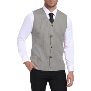 imageYTD Mens Sleeveless Sweater Vest VNeck Casual Cable Knit Button Down Cardigan VestGray