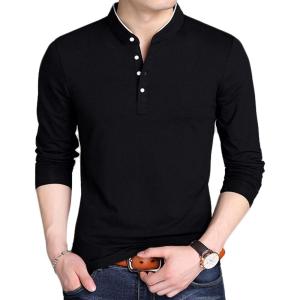 imageYTD Mens Summer Slim Fit Pure Color Short Sleeve Polo Casual TShirts01 Long Sleeve Black