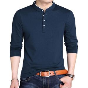 imageYTD Mens Summer Slim Fit Pure Color Short Sleeve Polo Casual TShirts02 Long Sleeve Navy