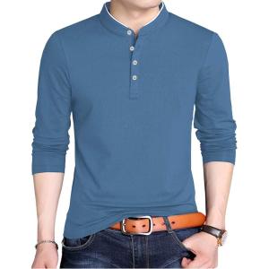 imageYTD Mens Summer Slim Fit Pure Color Short Sleeve Polo Casual TShirts03 Long Sleeve Blue