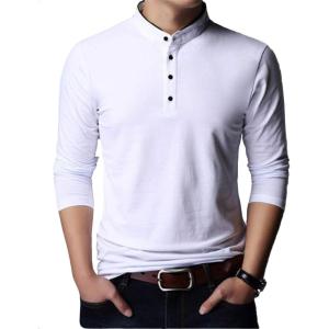 imageYTD Mens Summer Slim Fit Pure Color Short Sleeve Polo Casual TShirts04 Long Sleeve White