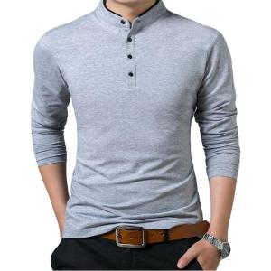 imageYTD Mens Summer Slim Fit Pure Color Short Sleeve Polo Casual TShirts05 Long Sleeve Gray