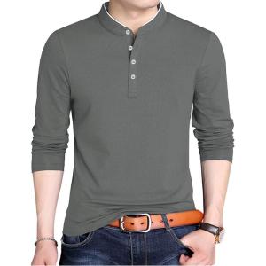 imageYTD Mens Summer Slim Fit Pure Color Short Sleeve Polo Casual TShirts07 Long Sleeve Dark Gray