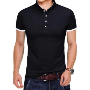imageYTD Mens Summer Slim Fit Pure Color Short Sleeve Polo Casual TShirtsBlack