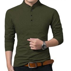 imageYTD Mens Summer Slim Fit Pure Color Short Sleeve Polo Casual TShirtsLong Army Green