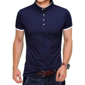 imageYTD Mens Summer Slim Fit Pure Color Short Sleeve Polo Casual TShirtsNavy