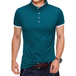 imageYTD Mens Summer Slim Fit Pure Color Short Sleeve Polo Casual TShirtsSapphire