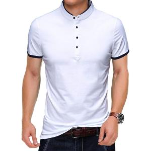 imageYTD Mens Summer Slim Fit Pure Color Short Sleeve Polo Casual TShirtsWhite