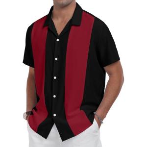 imageYTD Mens Vintage Bowling Shirt Short Sleeve Button Down Summer Cuba Beach ShirtsBlack Wine Red