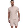 imageYTD Mens 2 Pieces Set Short Sleeve Henley Shirts and Shorts Texture Summer Beach Vacation OutfitsApricot