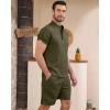 imageYTD Mens 2 Pieces Set Short Sleeve Henley Shirts and Shorts Texture Summer Beach Vacation OutfitsArmy Green