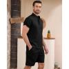 imageYTD Mens 2 Pieces Set Short Sleeve Henley Shirts and Shorts Texture Summer Beach Vacation OutfitsBlack